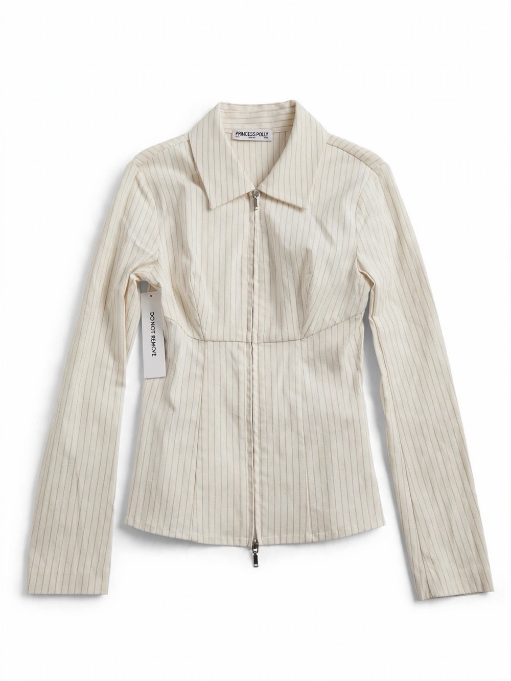 Princess Polly Cream Pinstripe Zip Jacket with Collar